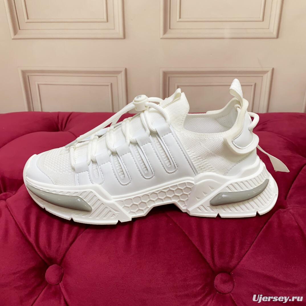 2025 Unisex Dolce & Gabbana White Mesh Leather Sneakers LY00340