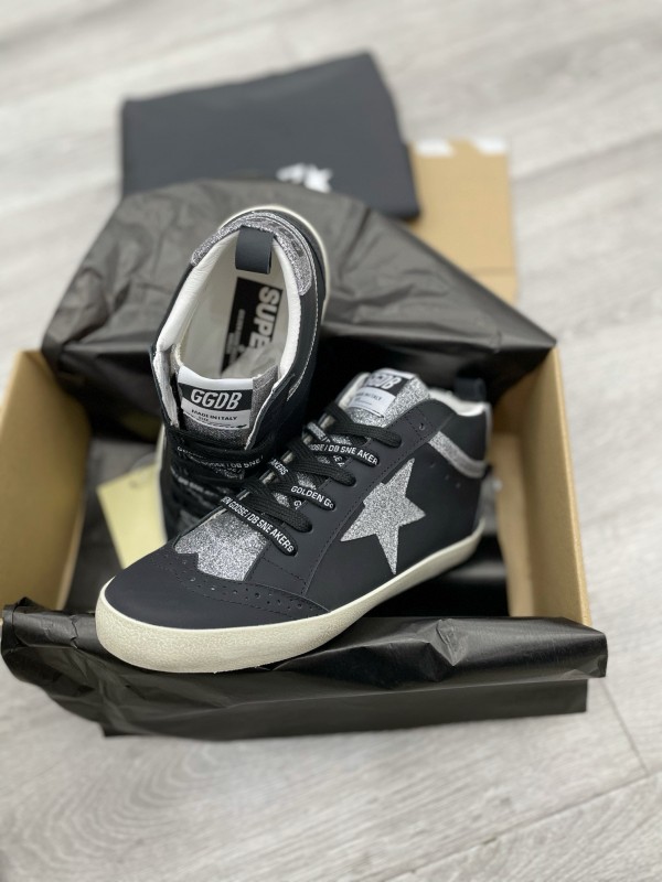 2024 Unisex GGDB Black Silver Leather Glitter High Top Sneakers MJ00300
