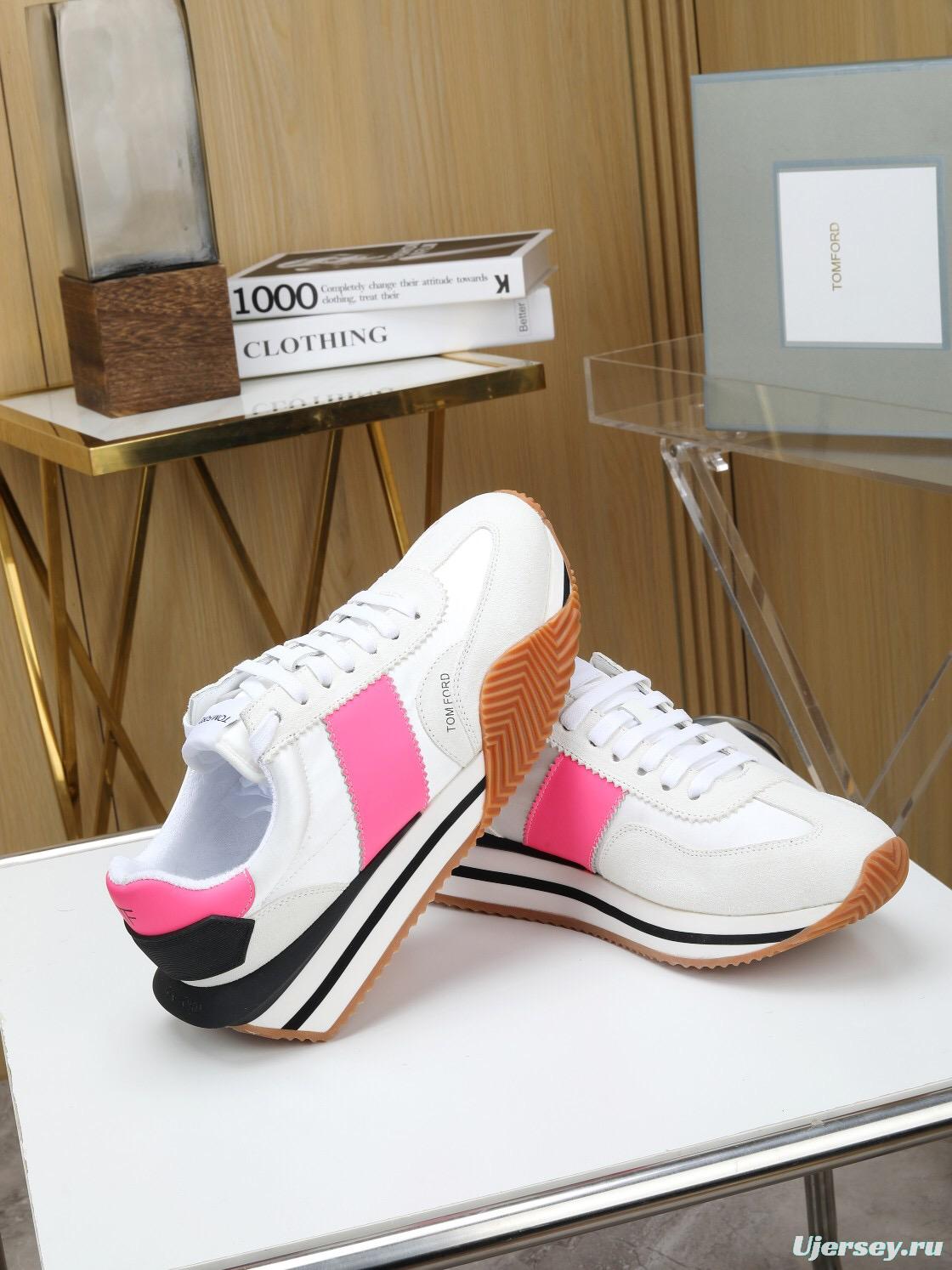 2025 Unisex TOM FORD White Pink Black Leather Suede Sneakers LY00360(F)/LY00370(M)
