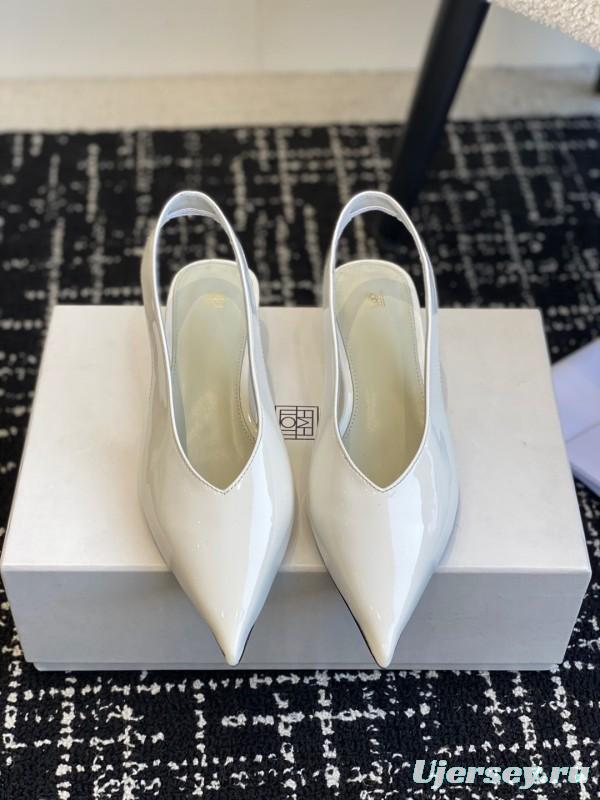 2025 Women Toteme White Patent Leather Slingback Pointed Toe Pumps
