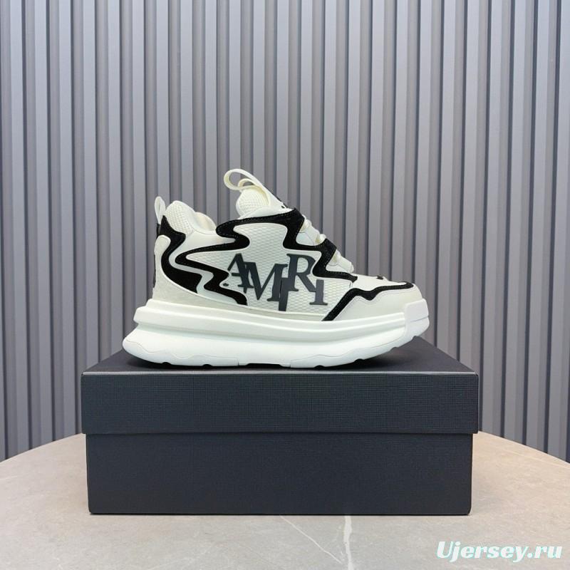 2024 Unisex Amiri White Black Mesh Leather Sneakers MJ00410