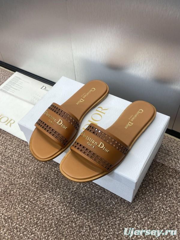 2025 Slippers Dior Brown Leather Casual KFY00300
