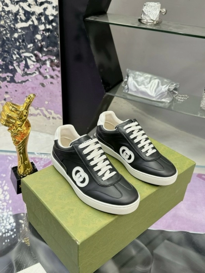 2024 Unisex Gucci Black White Leather Suede Sneakers MJ00310