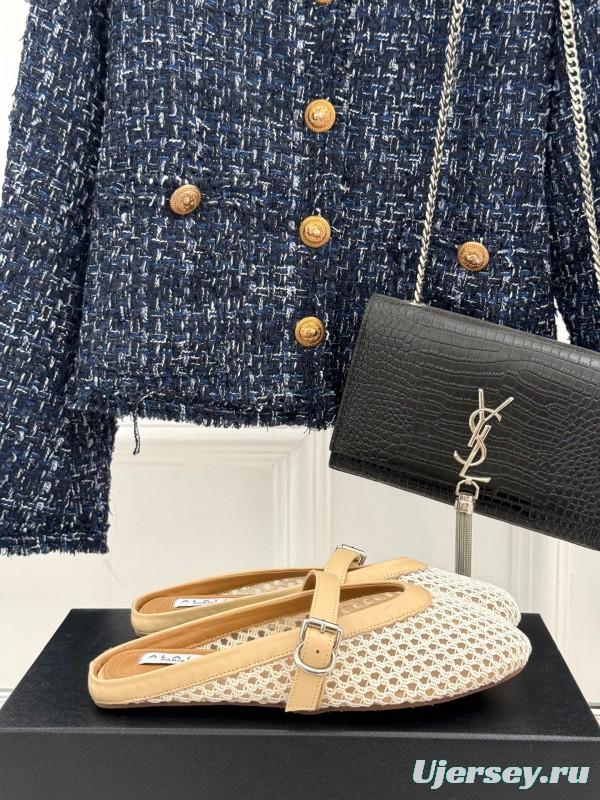 2025 Slippers ALALIA Beige Mesh Leather Flat Buckle