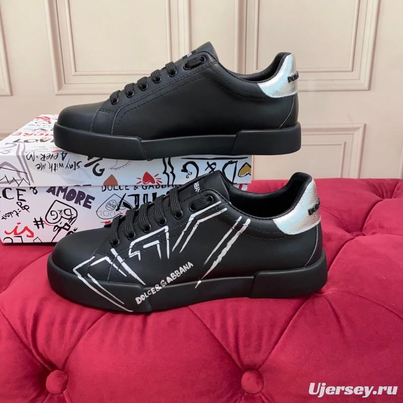2025 Men Dolce & Gabbana Black Silver Leather Sneakers