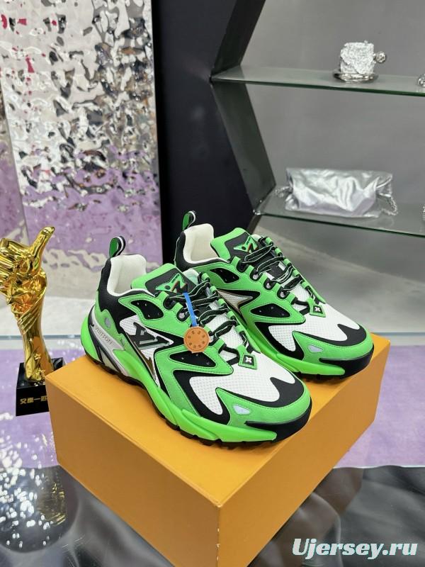 2025 Men Louis Vuitton Green Black White Mesh Leather Sneakers MJ00420