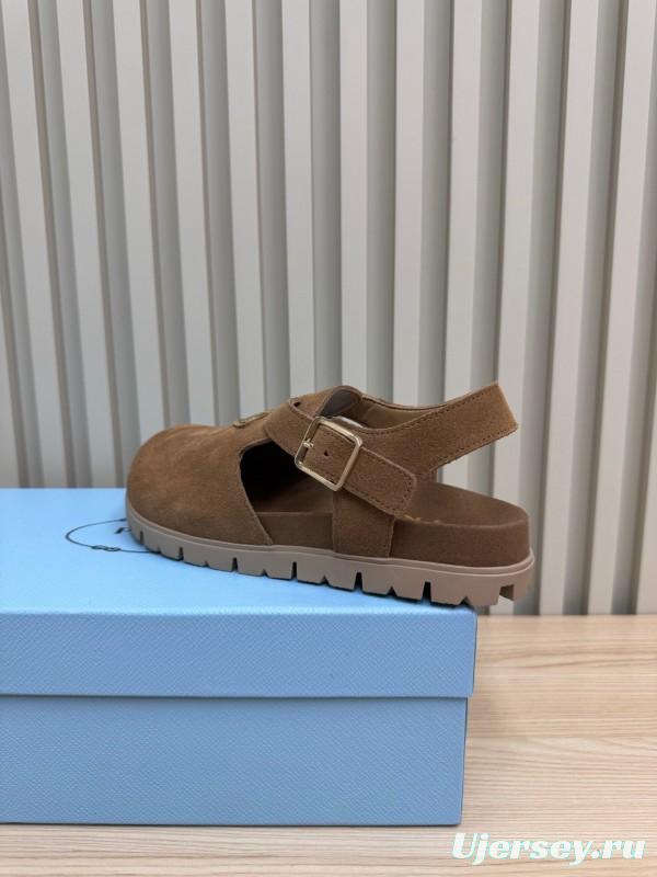 2025 Women Prada Brown Suede Sandals LY00280