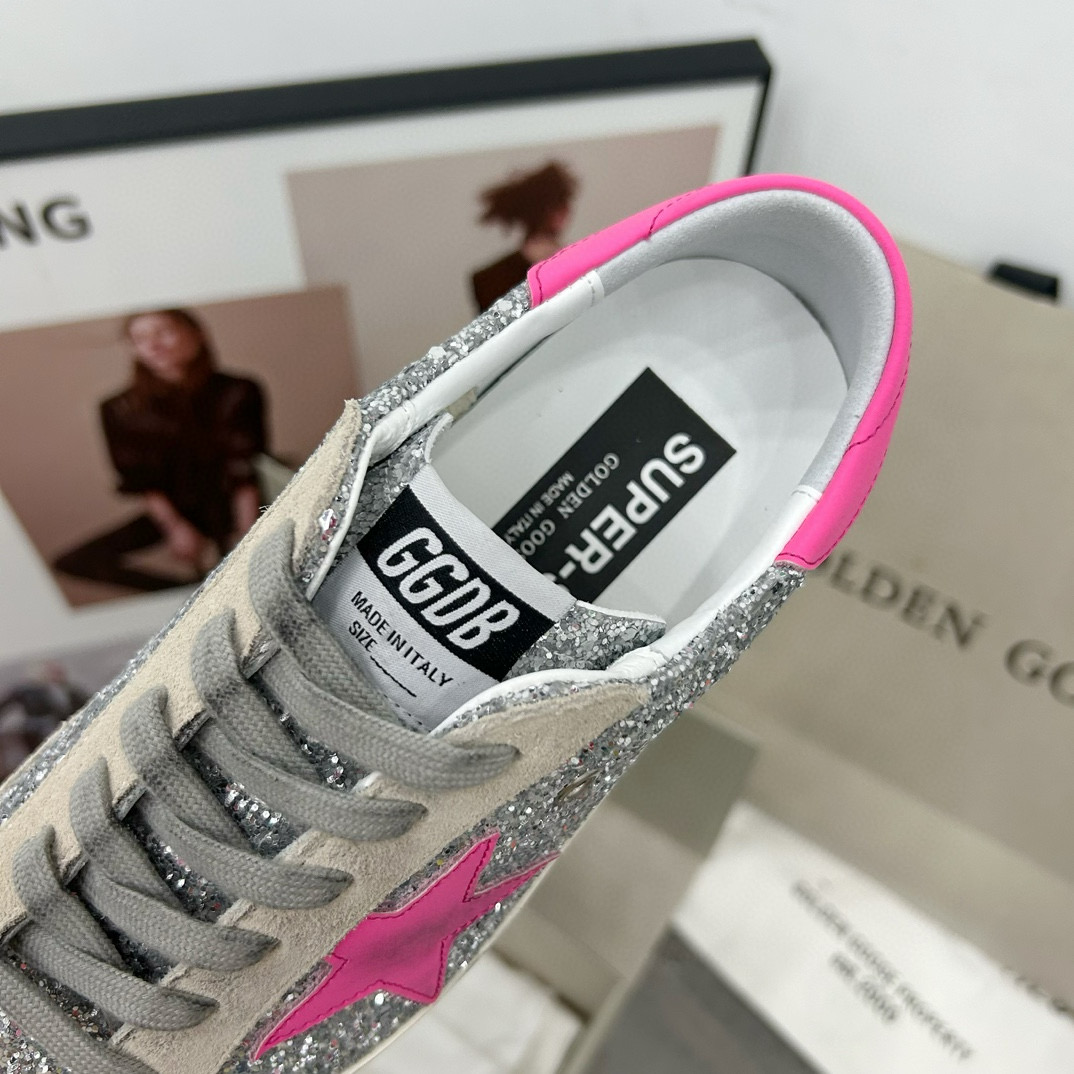 2024 Women GGDB Silver Pink Leather Suede Sneakers