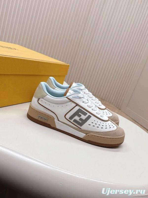 2025 Women Fendi White Beige Suede Leather Sneakers LY00350(F)