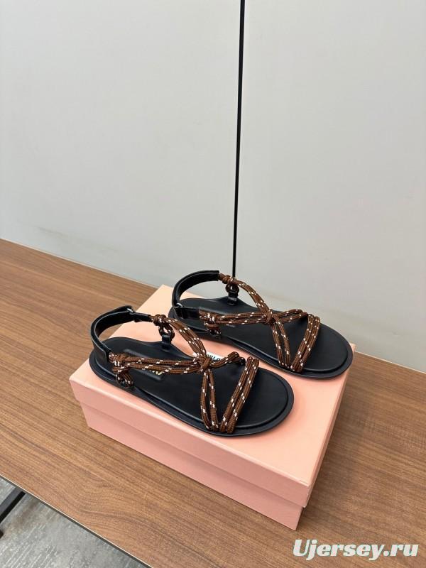 2025 Women Miu Miu Brown Leather Sandals