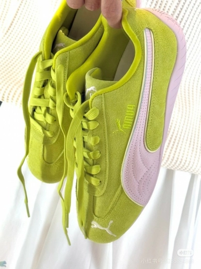 2025 Women Puma Yellow Pink Suede Sneakers KFY00260