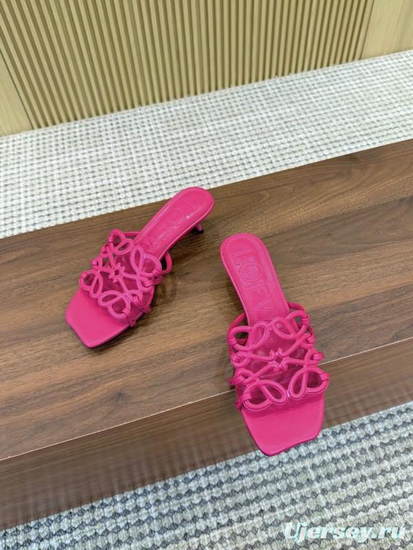 2025 Women Loewe Pink Leather Heeled Sandals LY00210