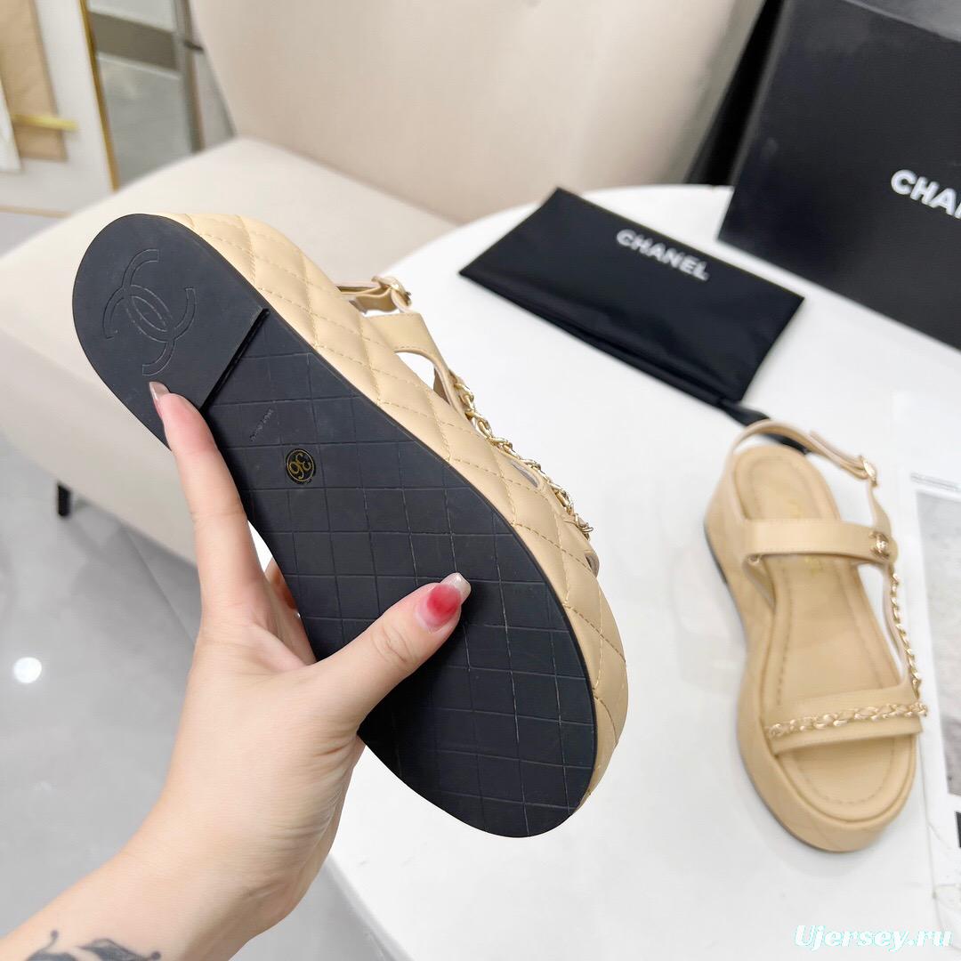 2025 Women Chanel Beige Leather Sandals LY00260