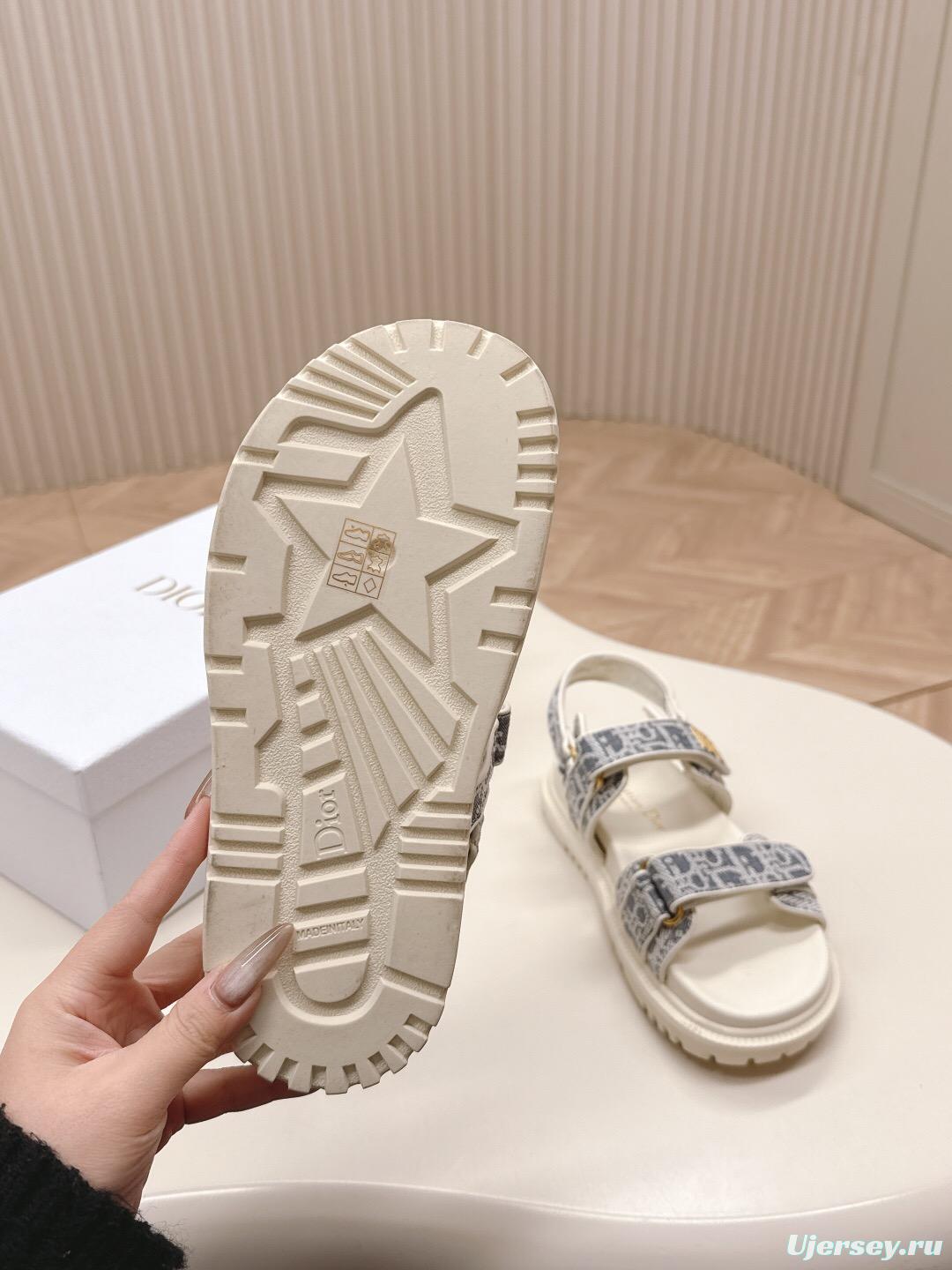 2025 Women Dior Gray White Jacquard Fabric Sandals LY