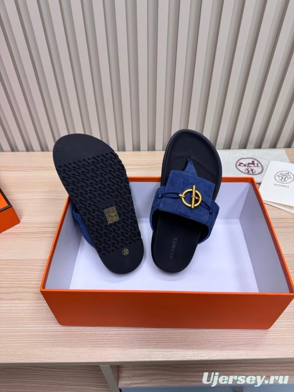 2025 Slippers Hermès Blue Leather Slippers