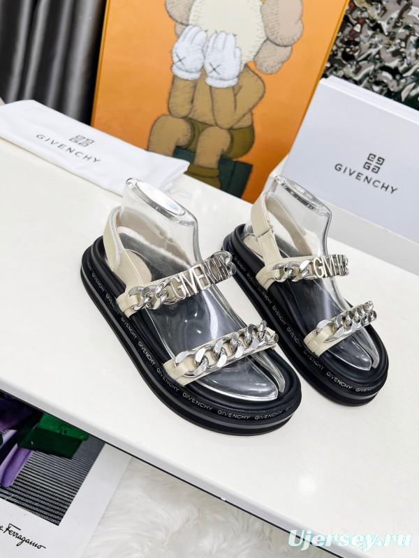 2025 Women Givenchy White Leather Sandals Chain Detail LY00260