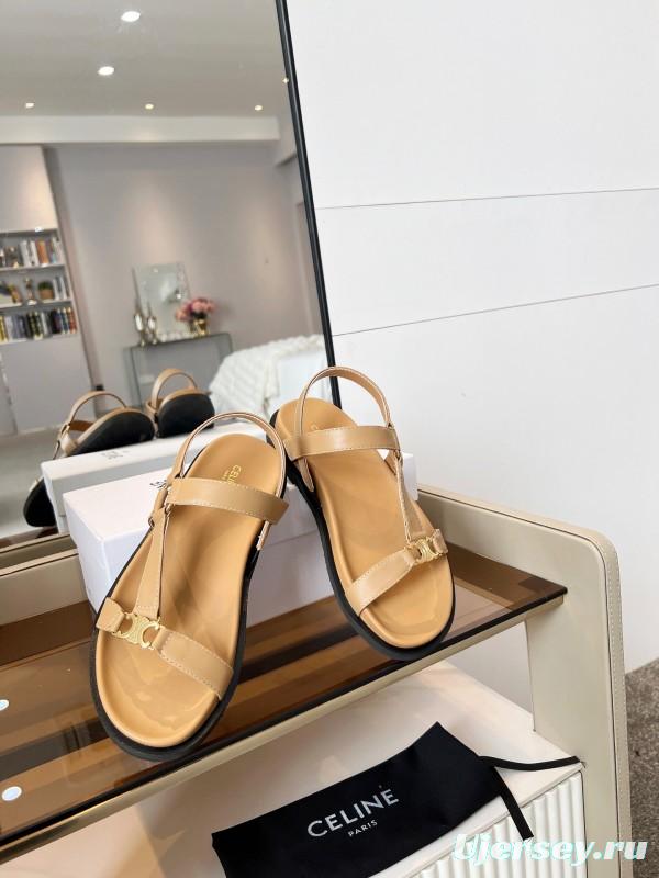 2025 Women Celine Beige Leather Sandals LY00220