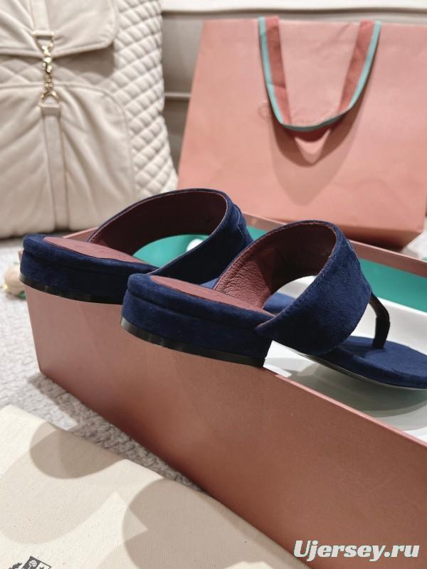 2025 Slippers Le Parmentier Navy Blue Suede Slippers LY00250