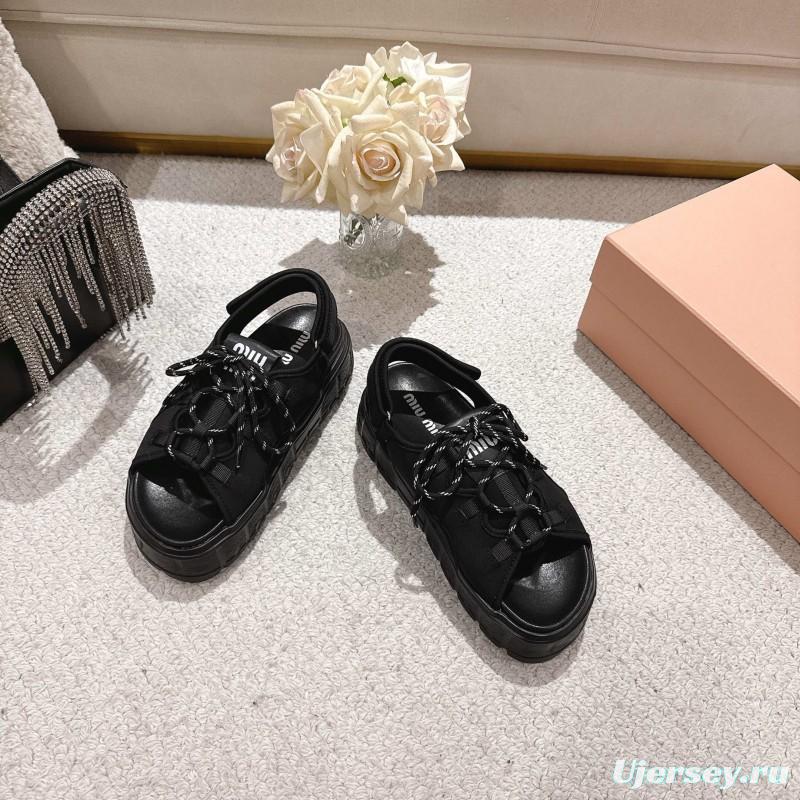 2025 Women Miu Miu Black Lycra Sandals LY00280