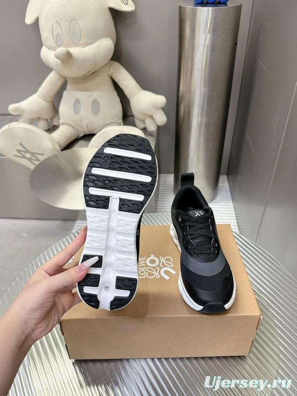 2025 Unisex Loewe Black Grey Leather Mesh Sneakers