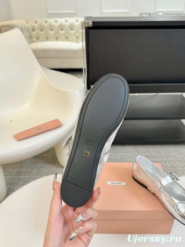 2025 Women Miu Miu Silver Leather Mary Jane Buckle KFY00300