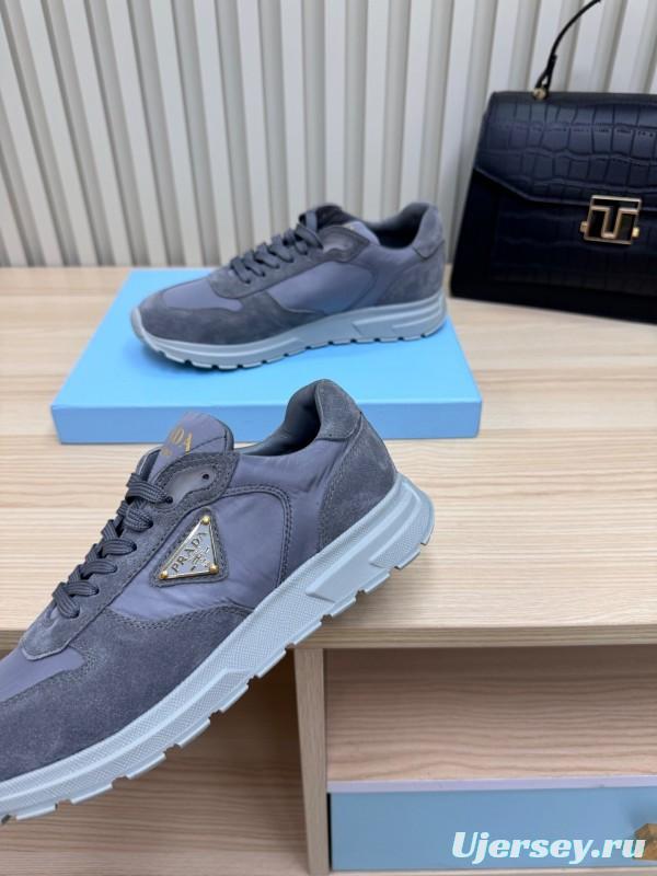 2025 Women Prada Grey Suede Leather Sneakers LY00300