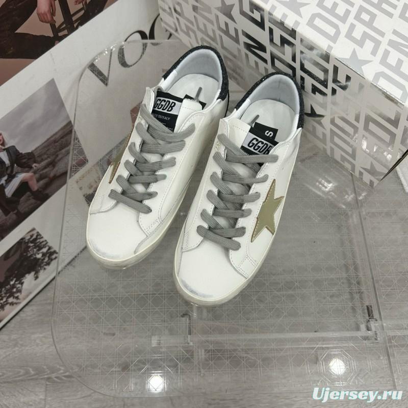 2025 Women GGDB White Gold Black Leather Sneakers