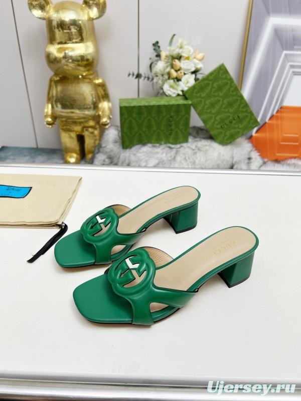 2025 Gucci Green Leather Slippers MJ00190/225
