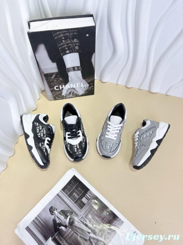 2024 Kids CHANEL Black White Leather Sneakers