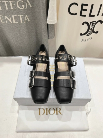 2025 Women Dior Black Leather Mary Jane Buckle KFY00300