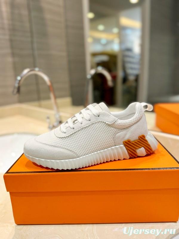 2024 Unisex Hermès White Imported Calfskin Velvet Fabric Casual Sneakers MJ00320