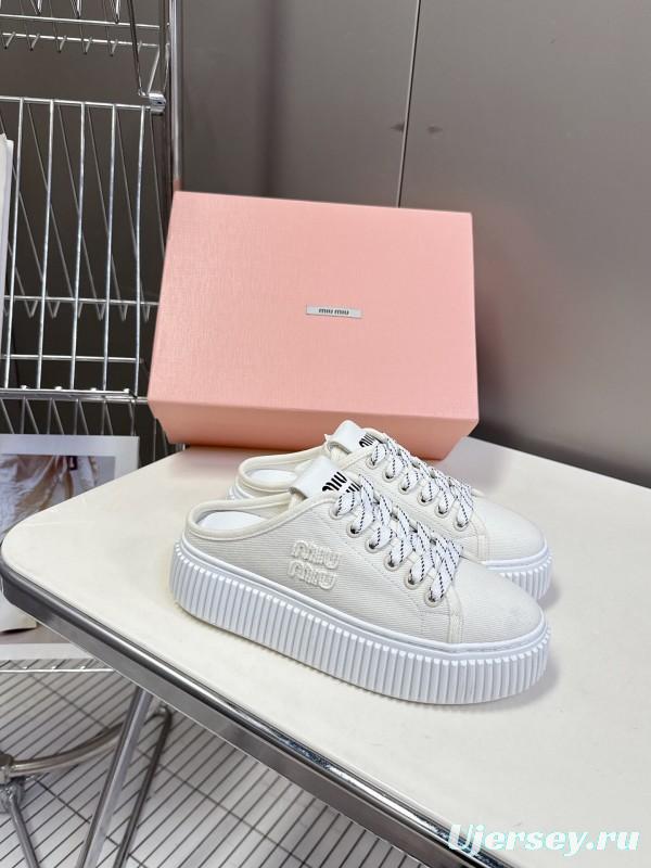 2025 Women Miu Miu White Canvas Sneakers