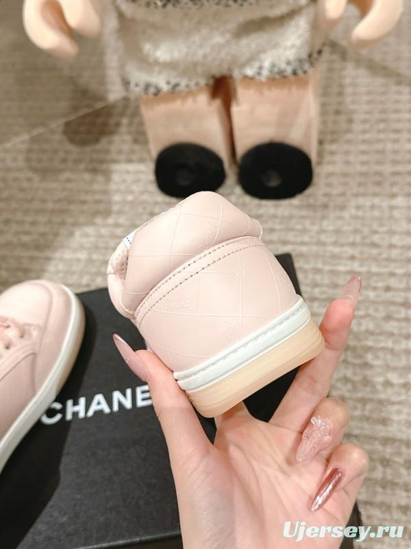 2025 Women Chanel Pink Leather Sneakers