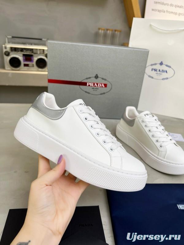 2024 Unisex Prada White Silver Leather Sneakers MJ00310