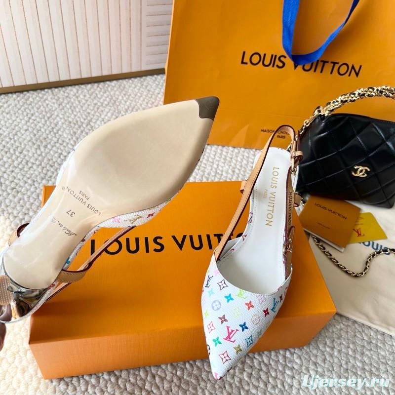 2025 Women Louis Vuitton White Multicolor Leather Slingback Pumps