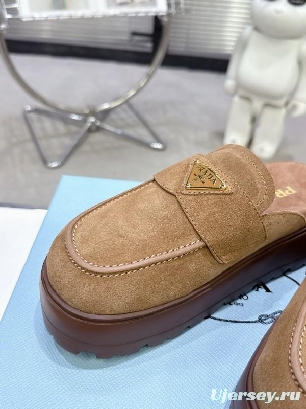 2025 Women Prada Brown Suede Loafers