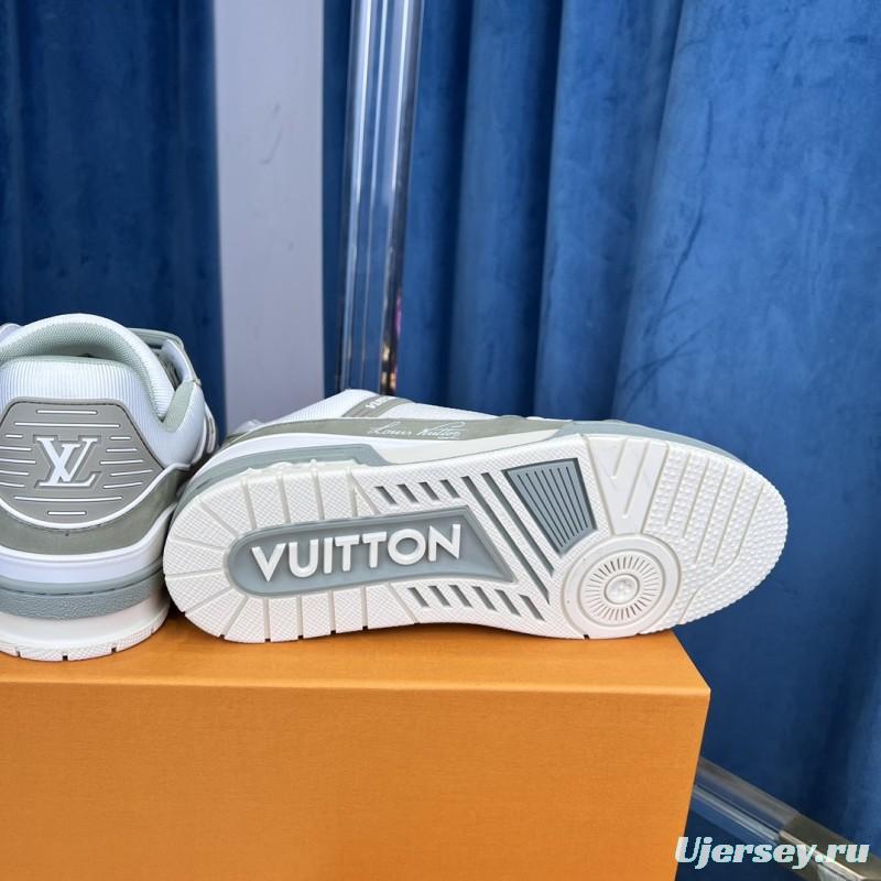2025 Unisex Louis Vuitton White Grey Leather LV Trainer
