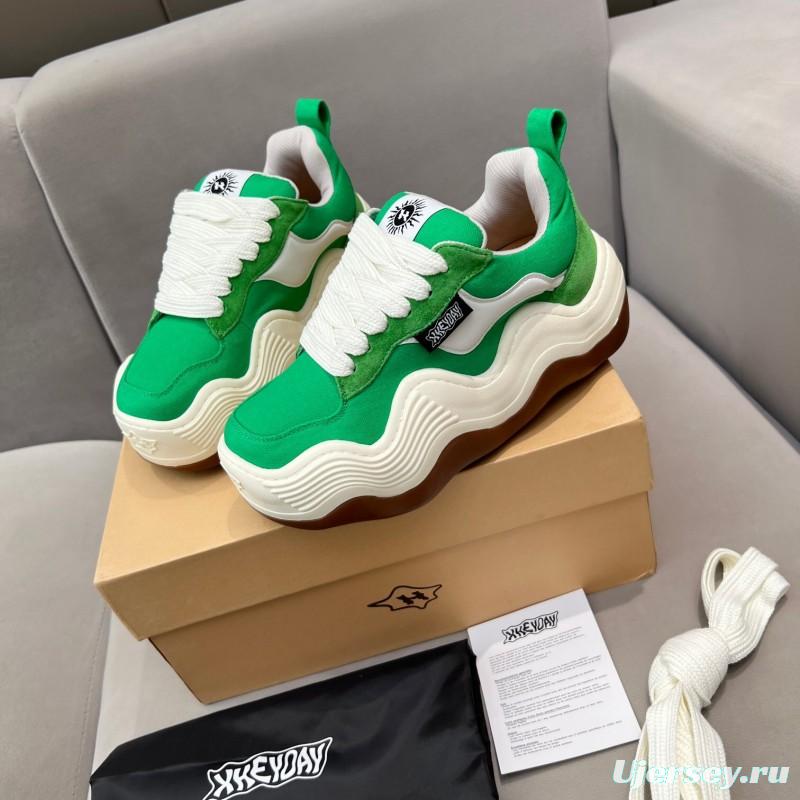 2025 Unisex HEYDAY Green White Canvas Leather Wave Sneakers KFY00260