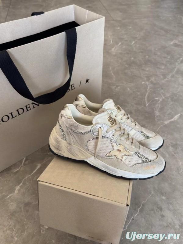 2024 Women GGDB Beige White Suede Mesh Sneakers