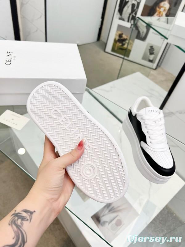 2025 Women Celine Black White Leather Platform Sneakers Block Triomphe LY00270