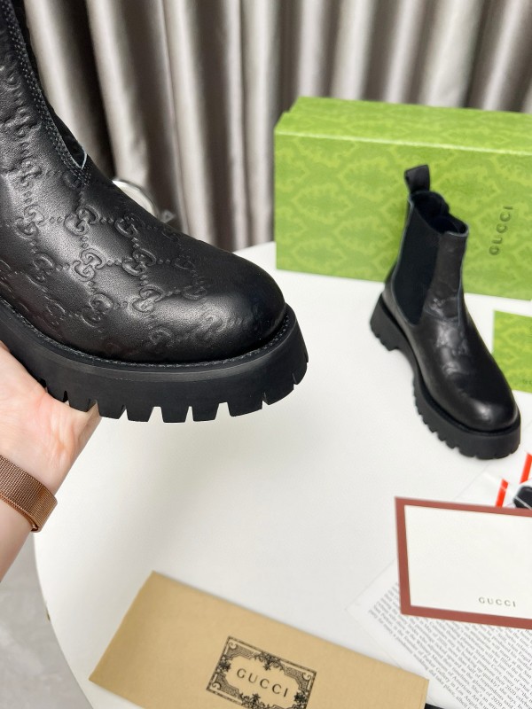 2024 Women Gucci Black Leather Ankle Boots MJ00340