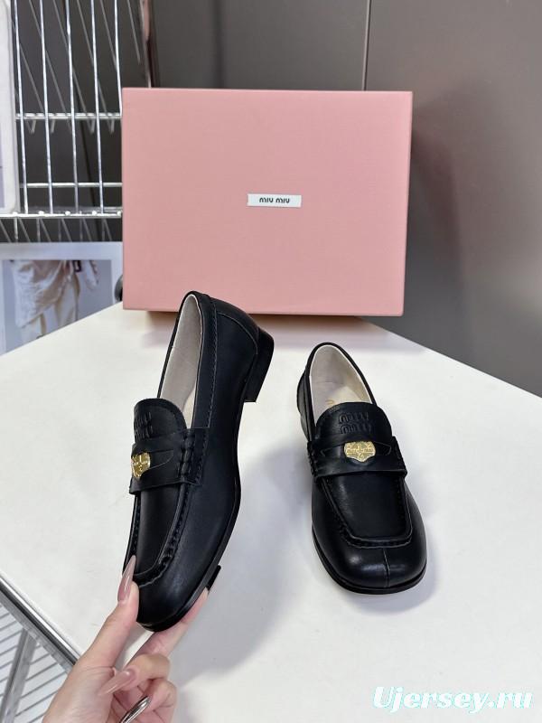 2025 Women Miu Miu Black Leather Loafers