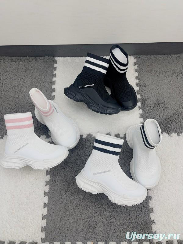 2024 Kids Dolce & Gabbana White Pink Black Knit Fabric Sneaker