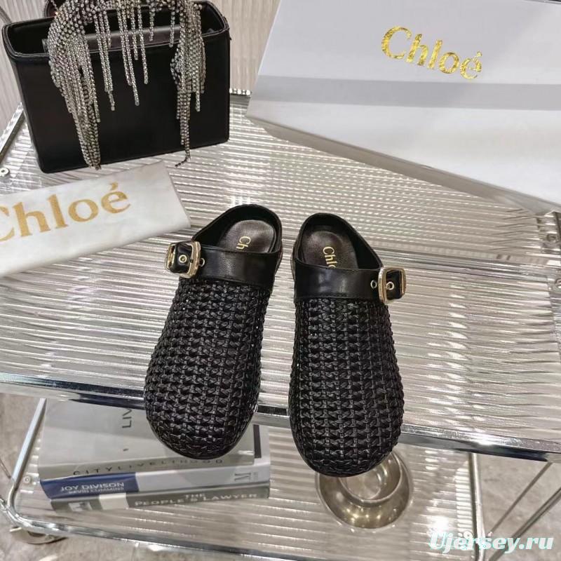 2025 Women Chloé Black Leather Woven Slippers