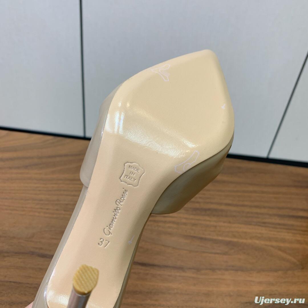 2025 Women Gianvito Rossi Beige Leather Pointed Toe High Heel Mule