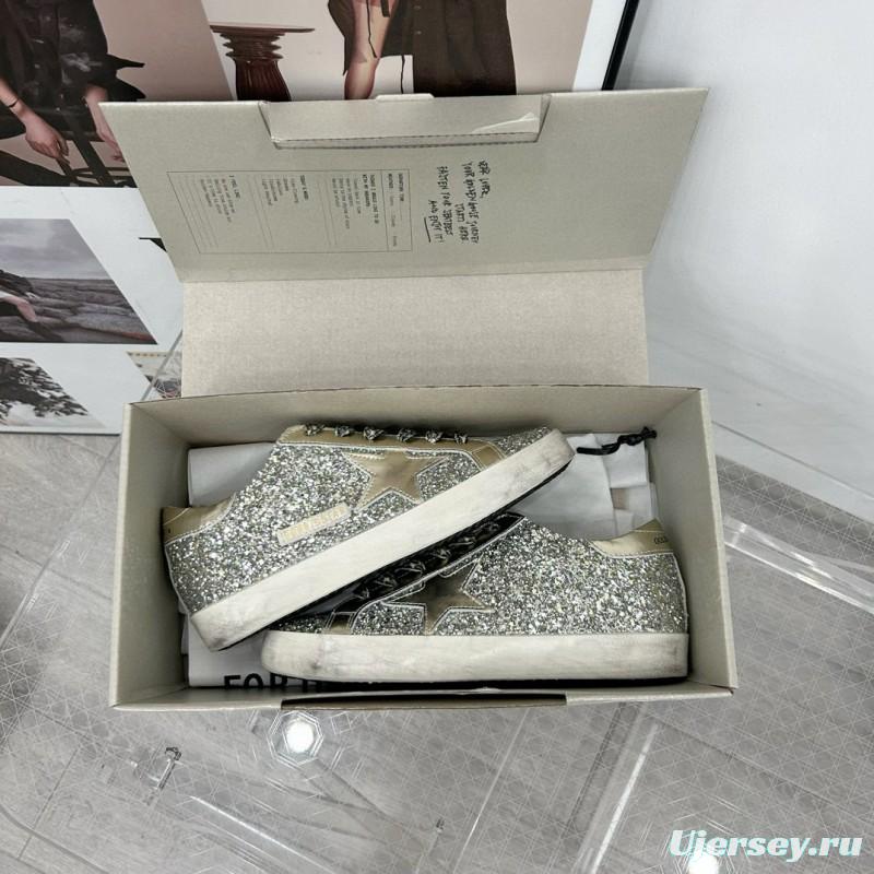 2025 Women GGDB Silver Glitter Leather Sneakers
