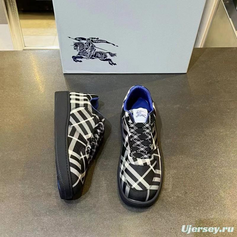 2024 Unisex Burberry Black White Nylon Sneakers