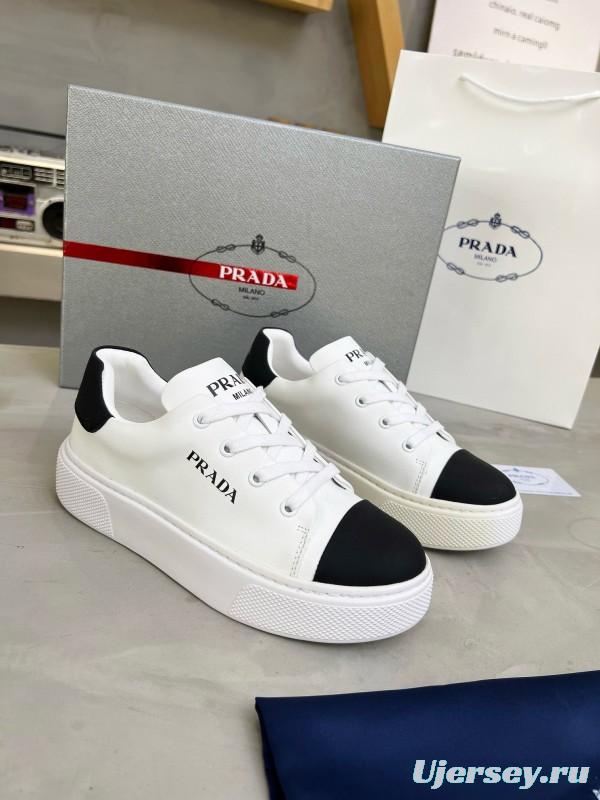 2024 Unisex Prada White Black Leather Sneakers MJ00310