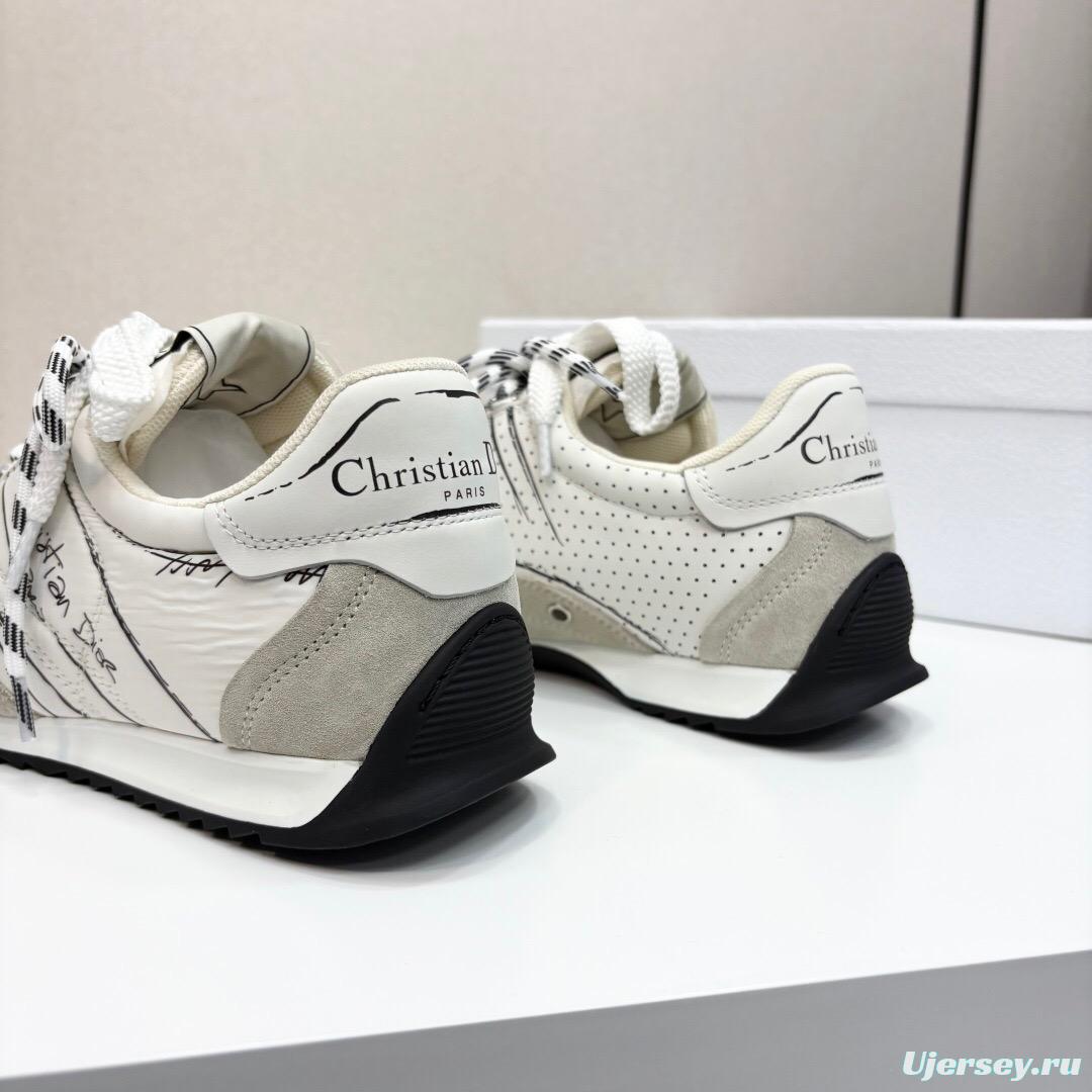 2025 Unisex Dior White Beige Leather Mesh Sneakers LY00300
