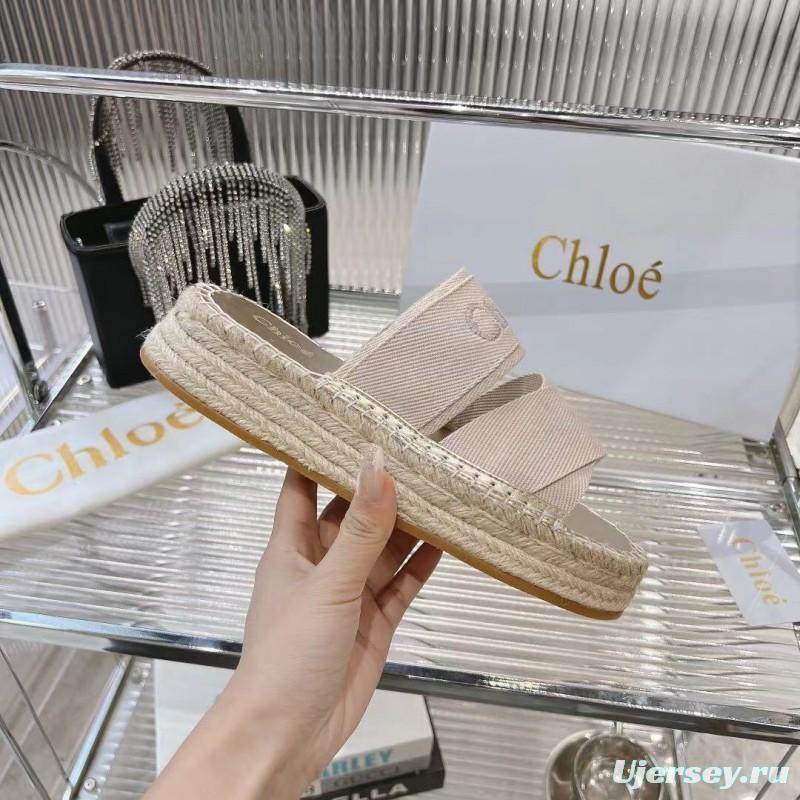 2025 Women Chloé Beige Fabric Espadrille Slip-On Sandals LY00320